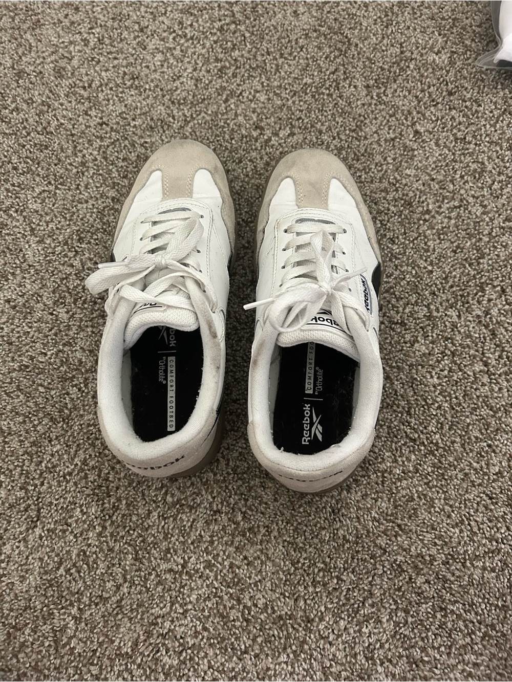 Reebok woman’s White and Beige Suede-Lace Sneakers